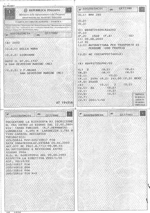 Certificat de conformité italien valable en France pour faire la carte grise 